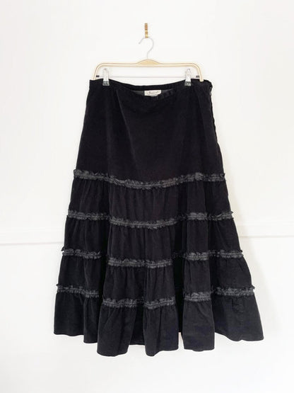y2k jessica corduroy tiered boho prairie maxi skirt - good market thrift store
