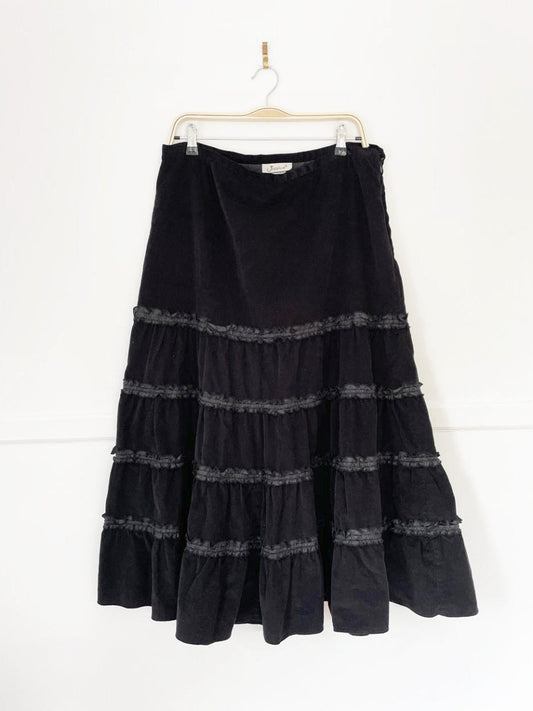 y2k jessica corduroy tiered boho prairie maxi skirt - good market thrift store