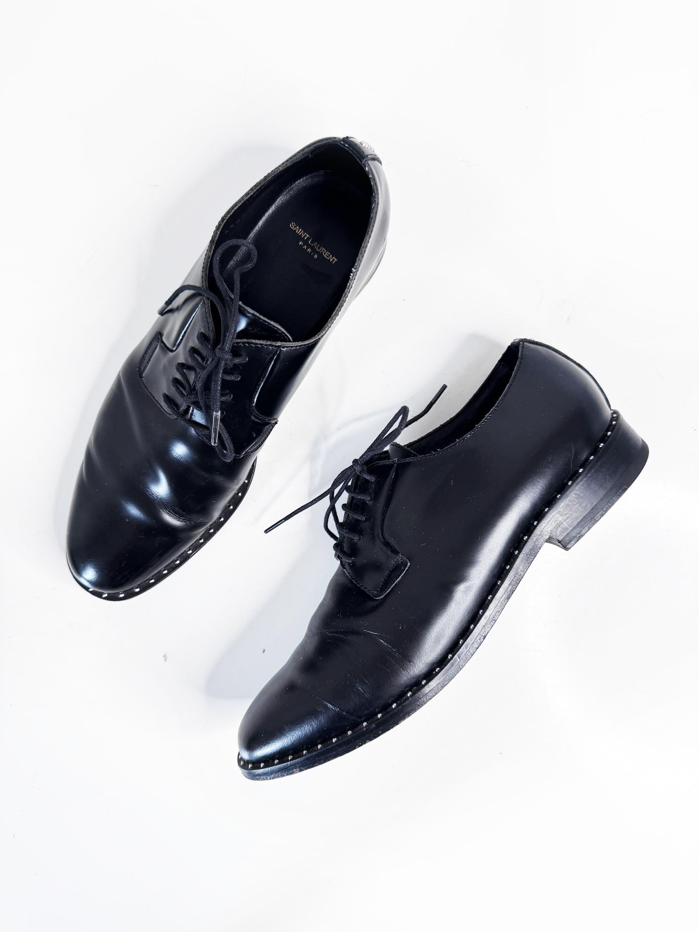 saint laurent dylan studded leather derby shoe
