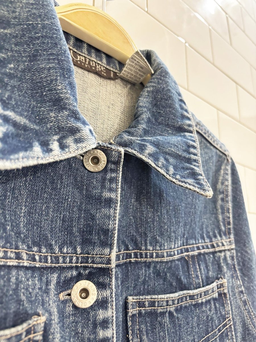 y2k garage clothing open pocket denim jacket - good market thrift store