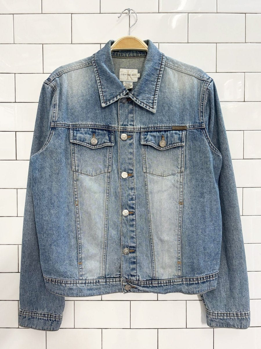 y2k calvin klein jeans light wash denim trucker jacket - good market thrift store