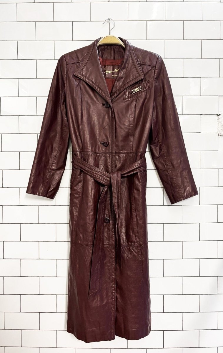 vintage 80s etienne aigner belted leather trench coat - good market thrift store