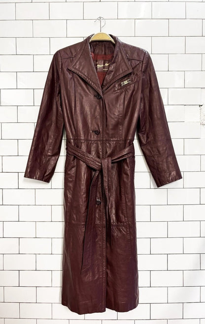 vintage 80s etienne aigner belted leather trench coat - good market thrift store
