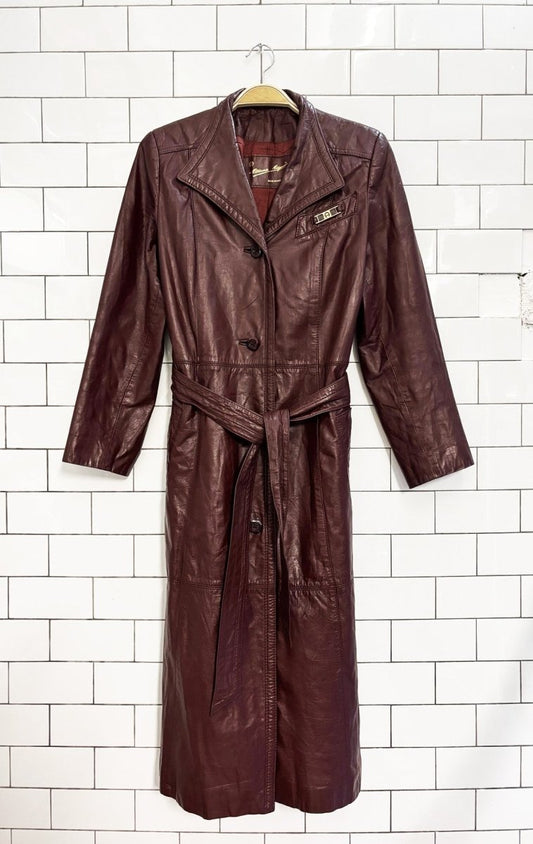 vintage 80s etienne aigner belted leather trench coat - good market thrift store