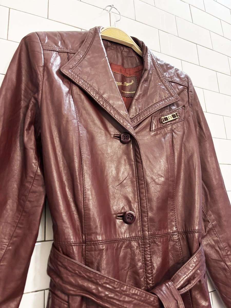 vintage 80s etienne aigner belted leather trench coat - good market thrift store