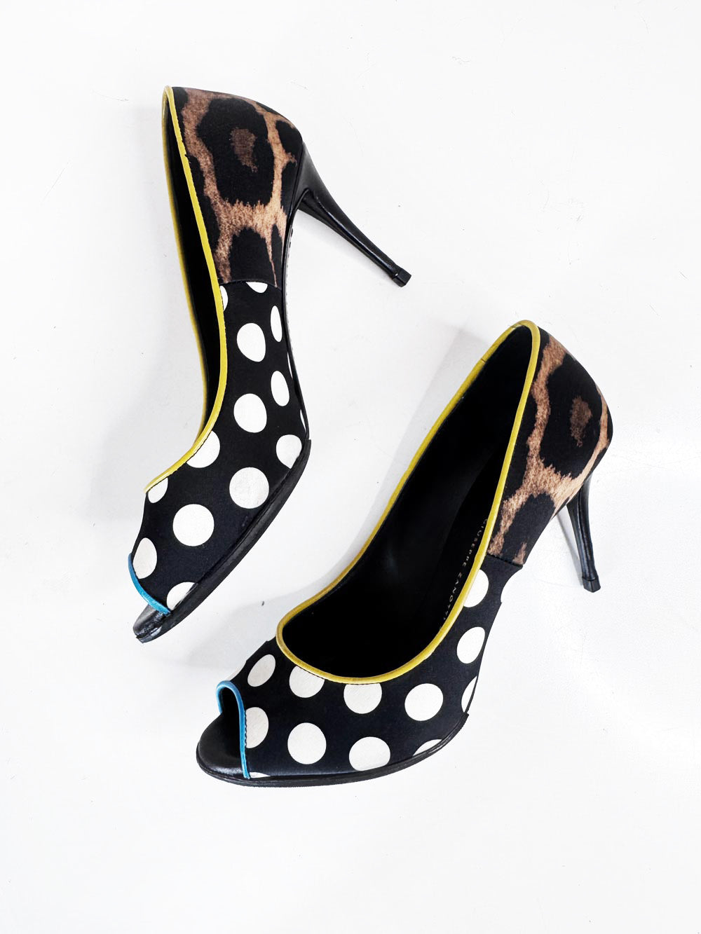 giuseppe zanotti satin + leather polka dot peep toe pumps | made in Italy