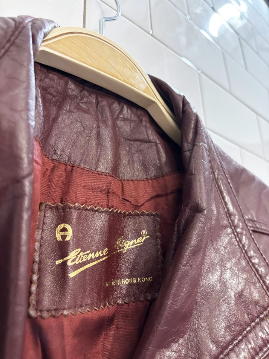 vintage 80s etienne aigner belted leather trench coat - good market thrift store