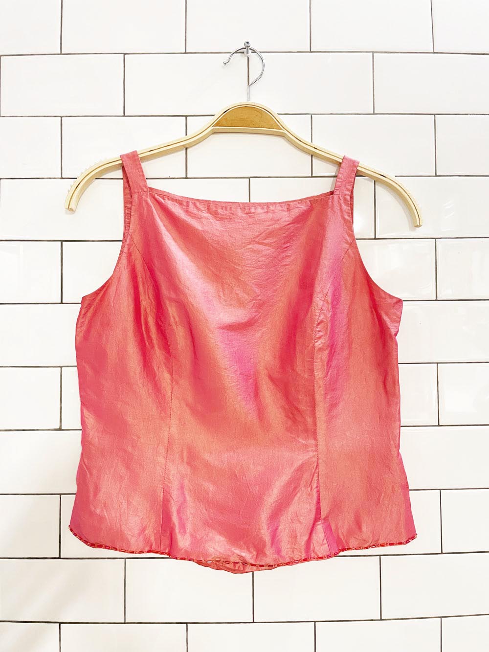 y2k ann taylor 100% silk square neck beaded tank