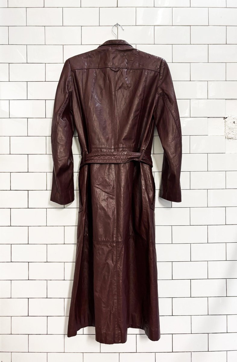 vintage 80s etienne aigner belted leather trench coat - good market thrift store