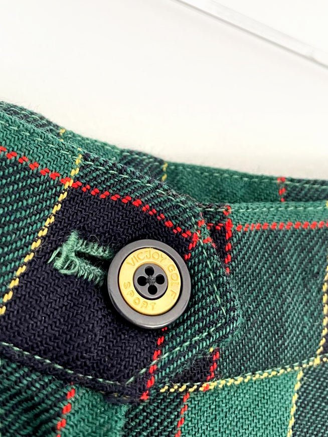 vintage vicjoy gold 100% wool plaid pleated long shorts - good market thrift store