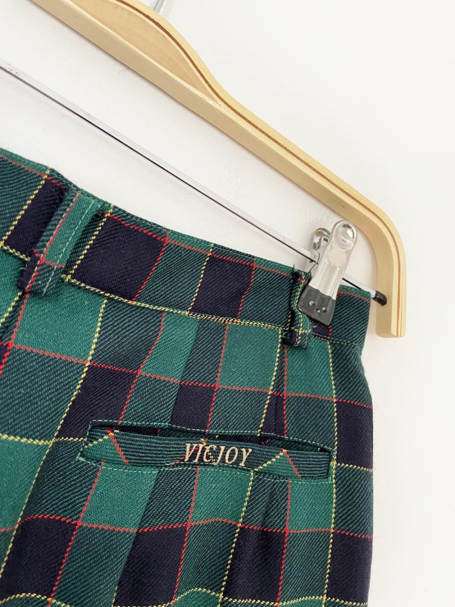 vintage vicjoy gold 100% wool plaid pleated long shorts - good market thrift store
