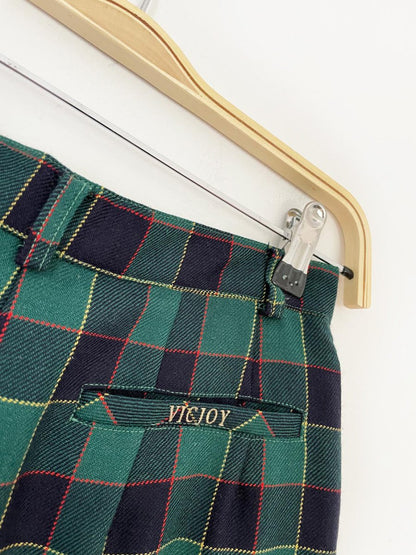 vintage vicjoy gold 100% wool plaid pleated long shorts - good market thrift store