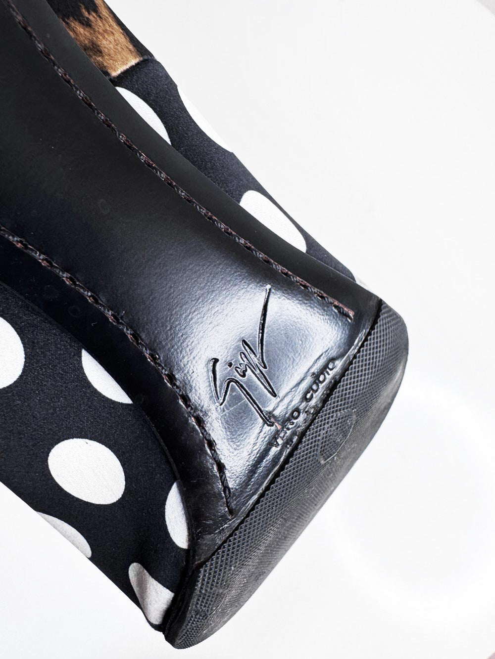 giuseppe zanotti satin + leather polka dot peep toe pumps | made in Italy