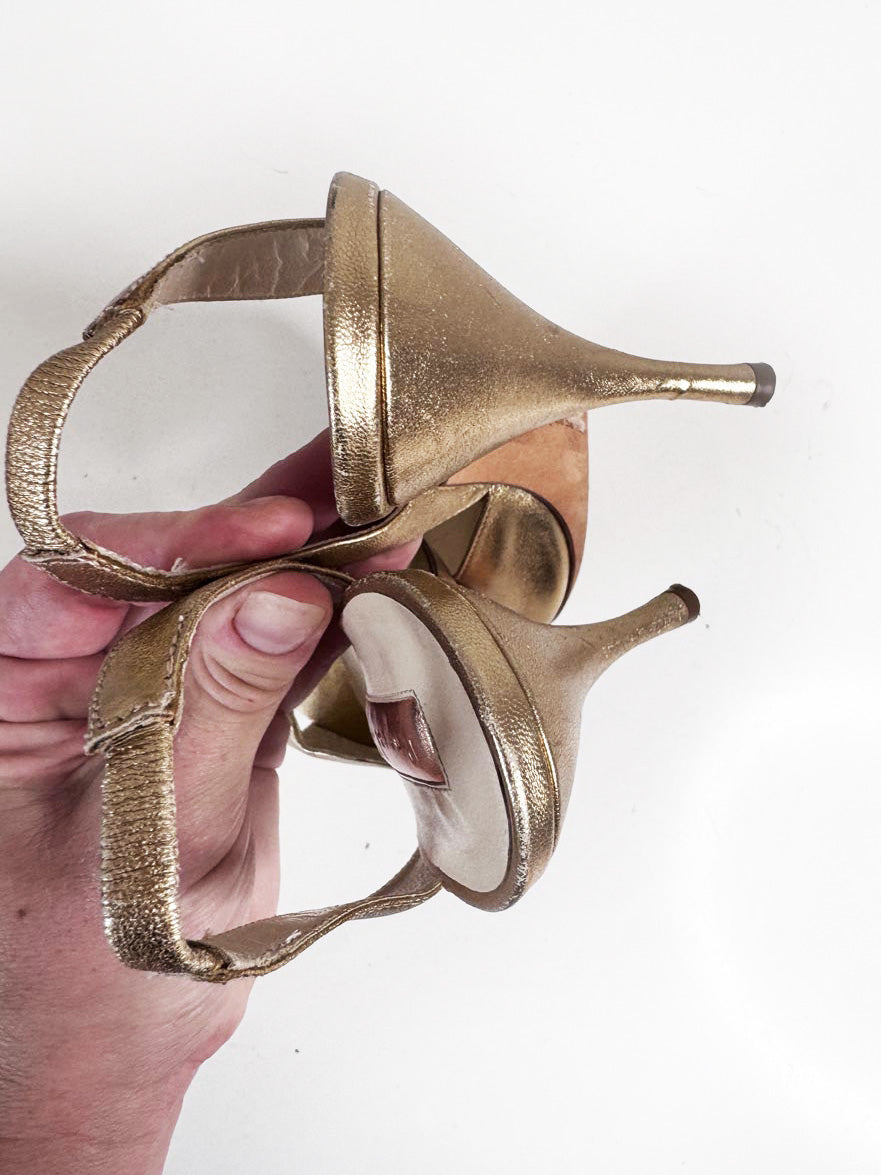rupert sanderson metallic slingback peeptoe heeled sandals