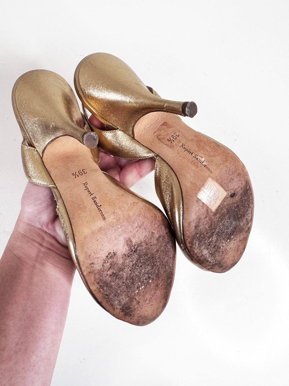 rupert sanderson metallic slingback peeptoe heeled sandals