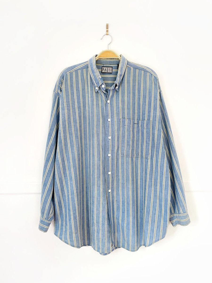 vintage 90s pause distressed striped oversized shirt - good market thrift store