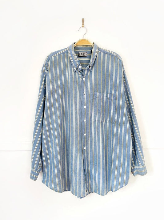 vintage 90s pause distressed striped oversized shirt - good market thrift store