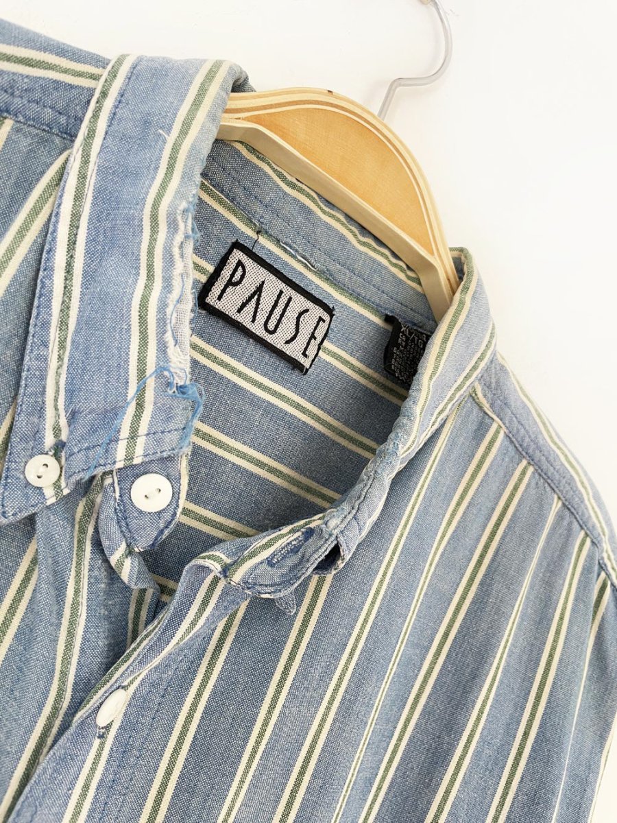 vintage 90s pause distressed striped oversized shirt - good market thrift store