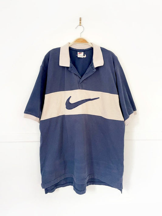vintage 90s big swoosh colour block band polo - good market thrift store