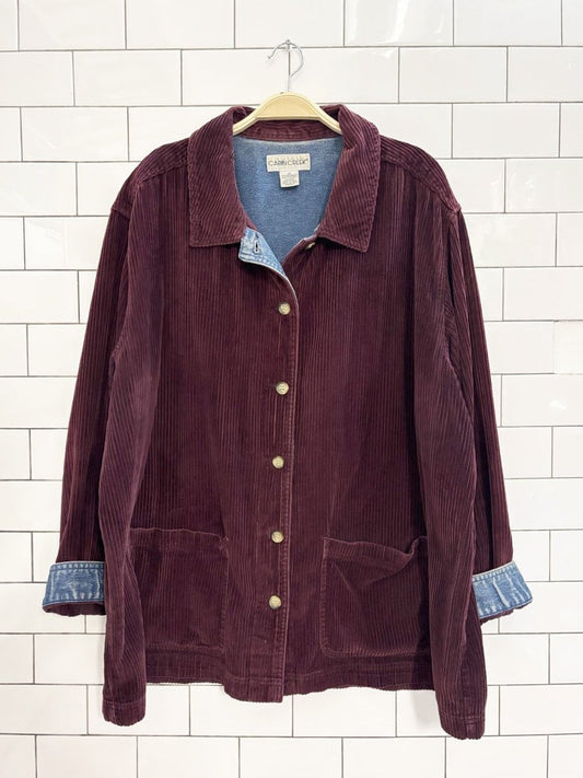 vintage 90s cabin creek chunky cord denim lined chore jacket - good market thrift store