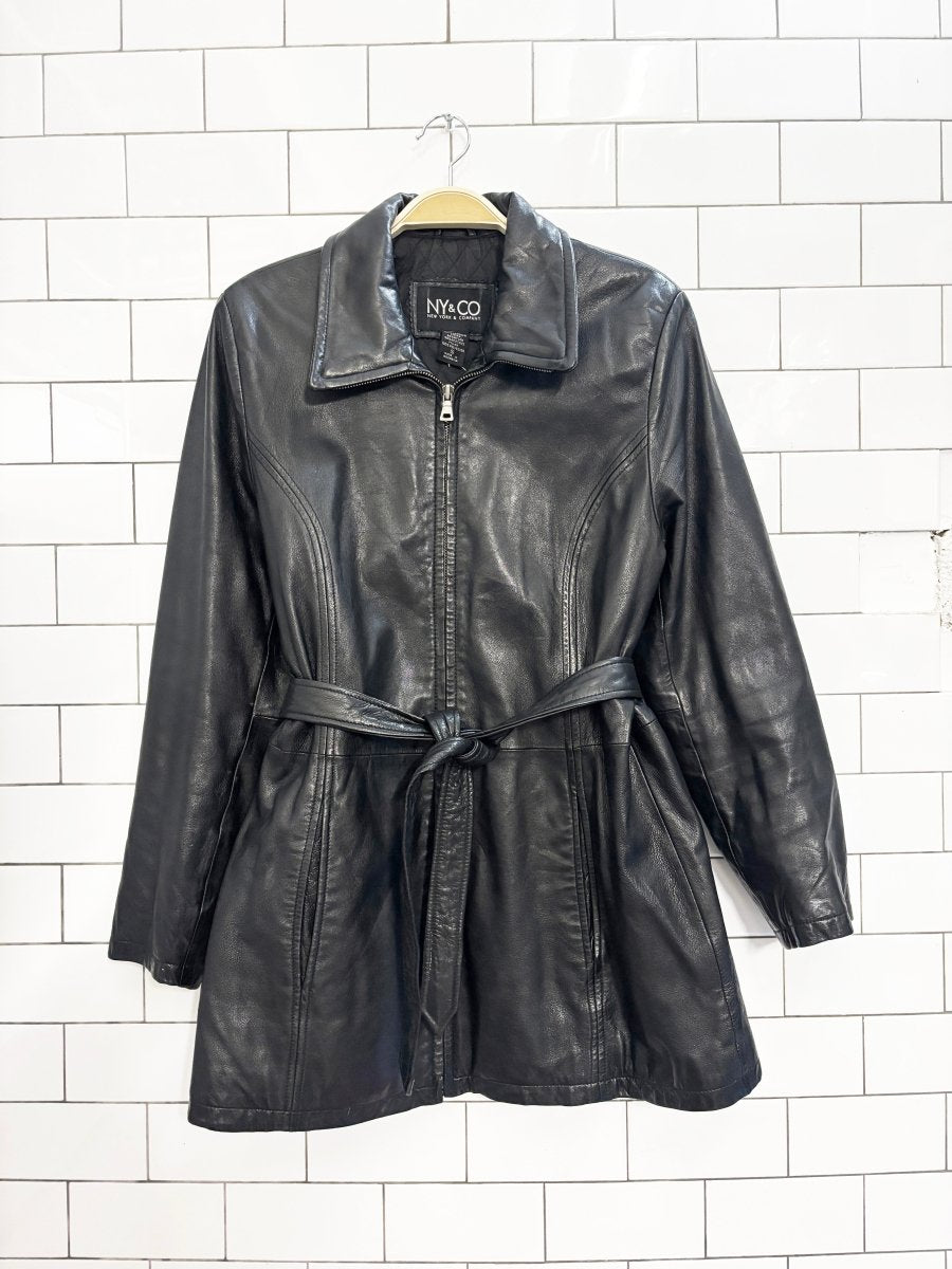 vintage 00s new york & company butter leather minimal zip jacket - good market thrift store