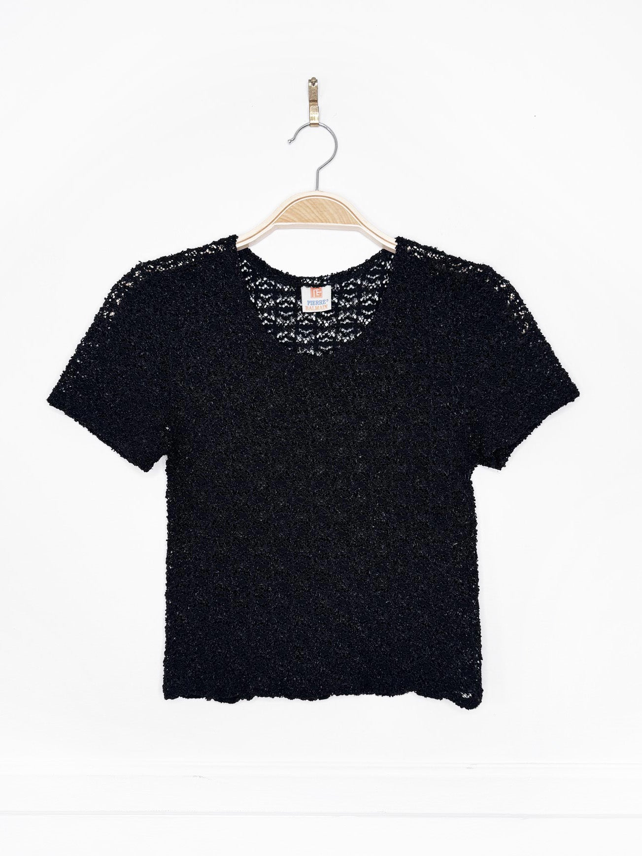vintage 80s pierre balmain mesh lace knit short sleeve top