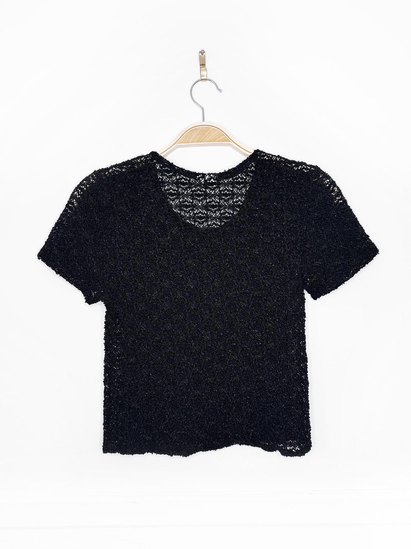 vintage 80s pierre balmain mesh lace knit short sleeve top