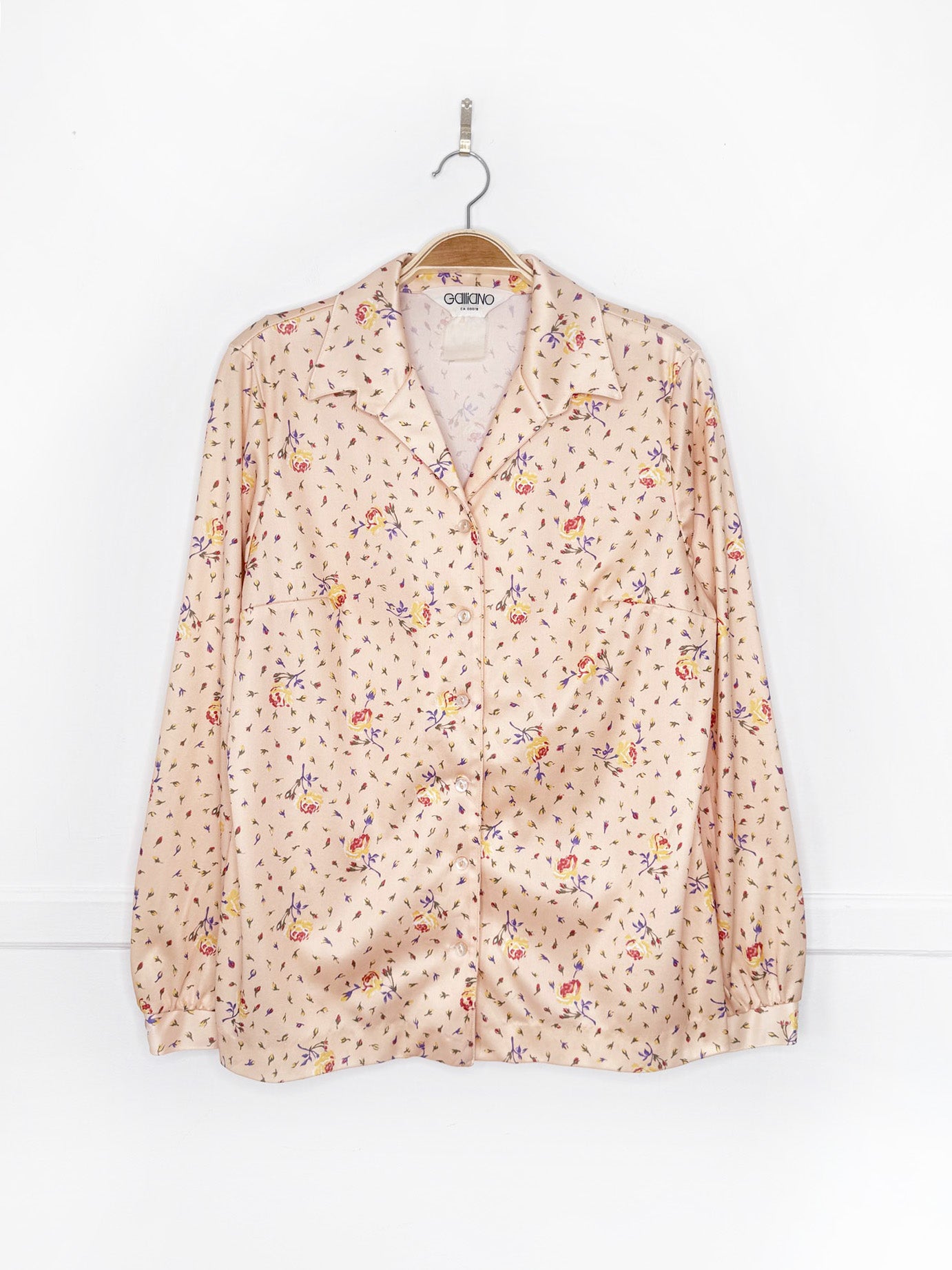 vintage 70s galliano floral poly knit blouse