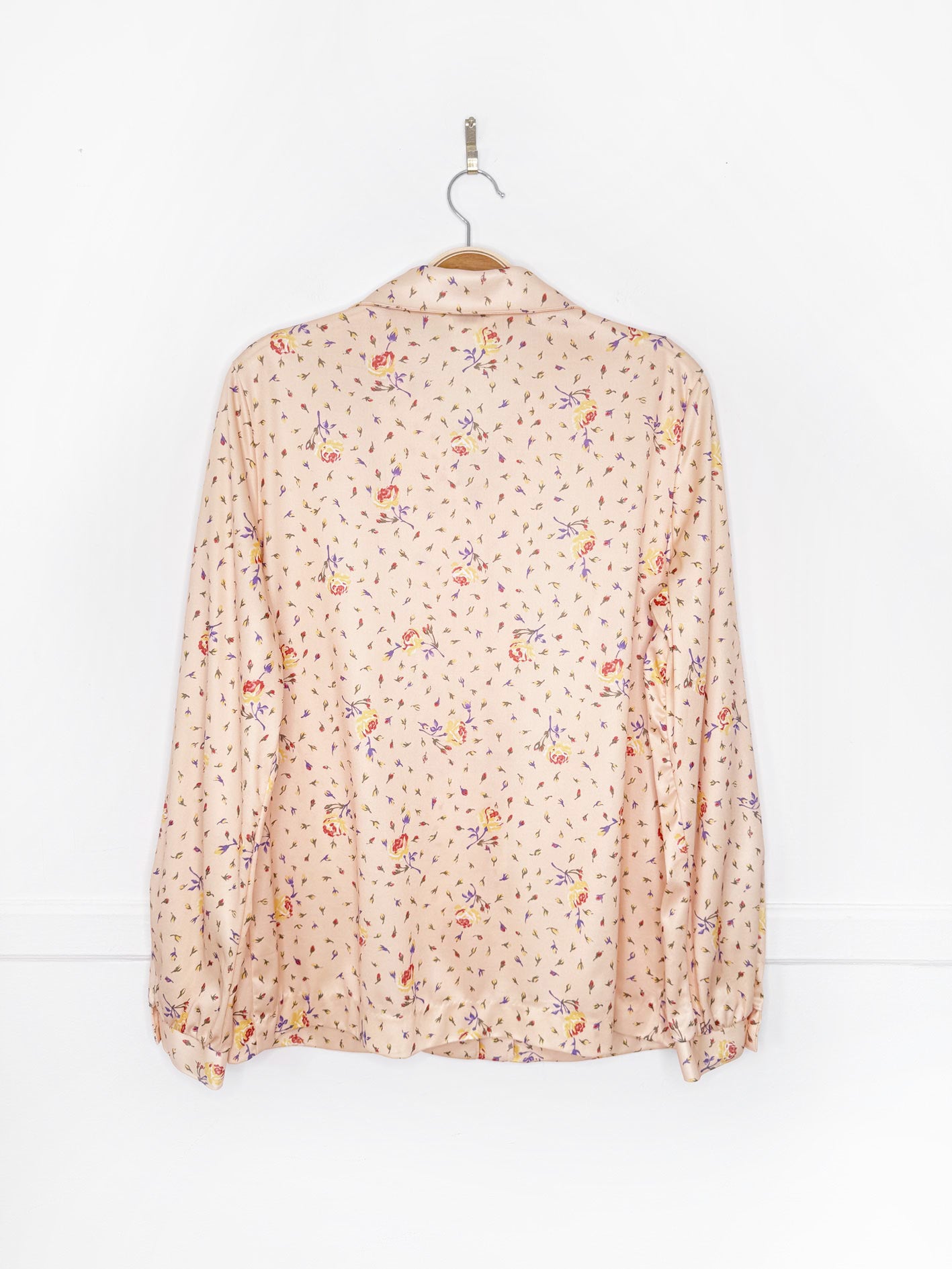 vintage 70s galliano floral poly knit blouse