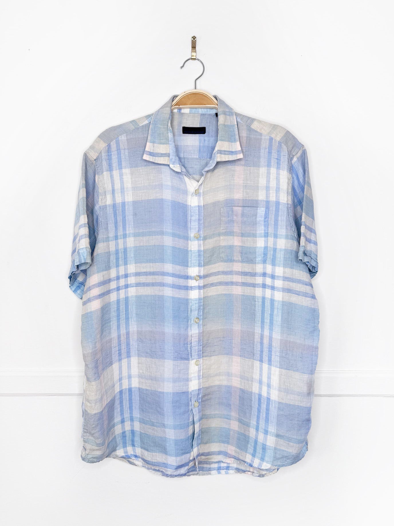 patrick assaraf 100% linen plaid full button shirt