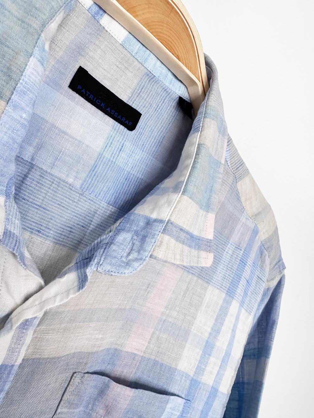 patrick assaraf 100% linen plaid full button shirt