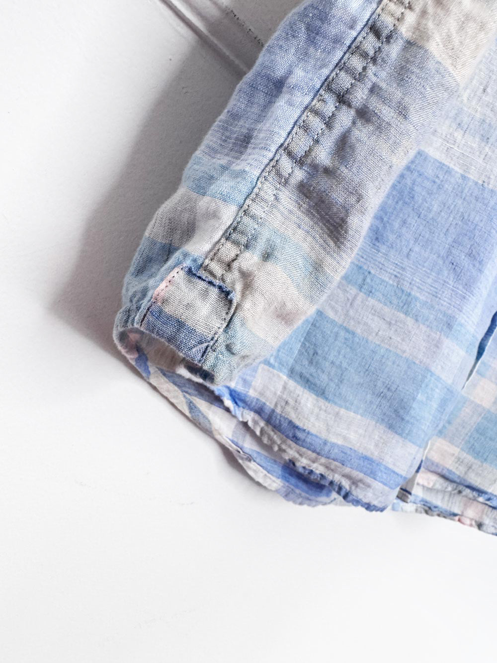 patrick assaraf 100% linen plaid full button shirt