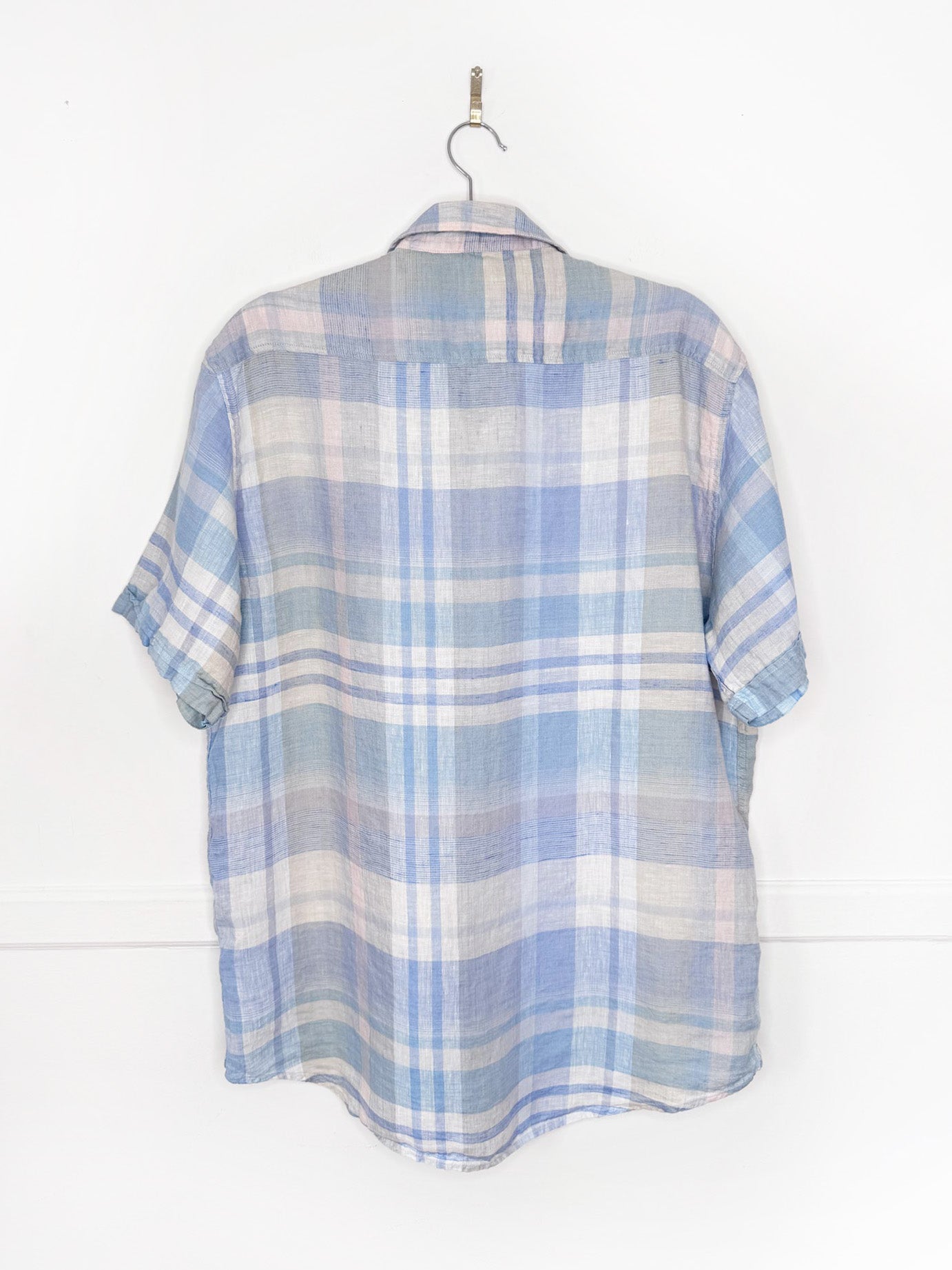 patrick assaraf 100% linen plaid full button shirt