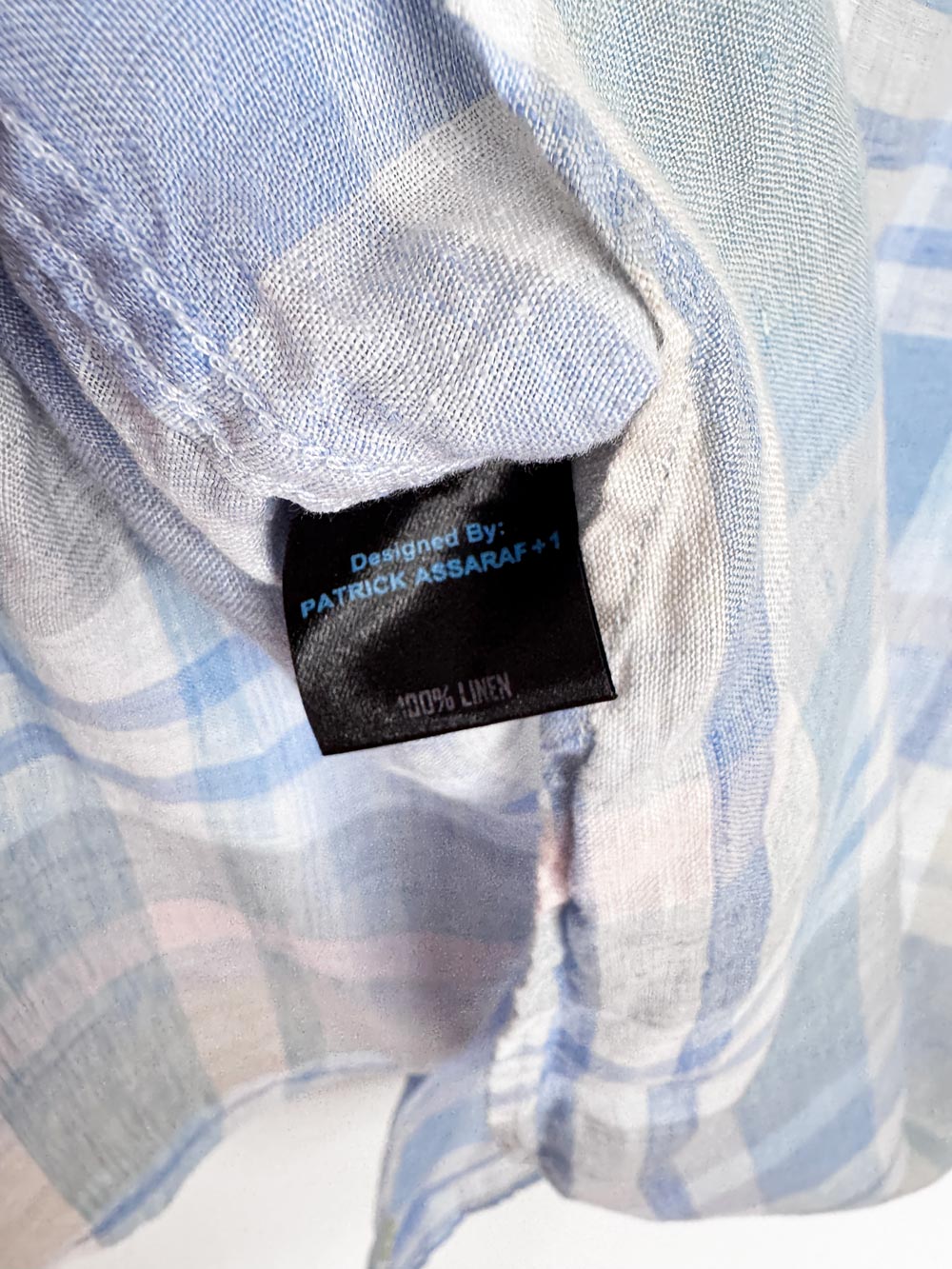 patrick assaraf 100% linen plaid full button shirt