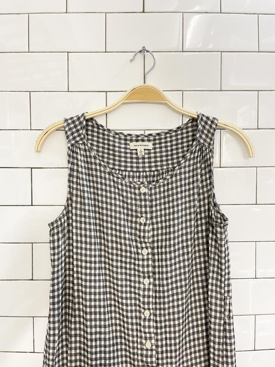 max studio tiered picnic plaid midi dress - good market thrift store