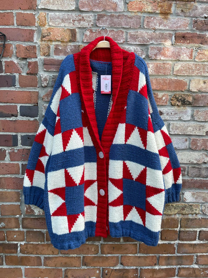 vintage quilt star knit cardigan jacket