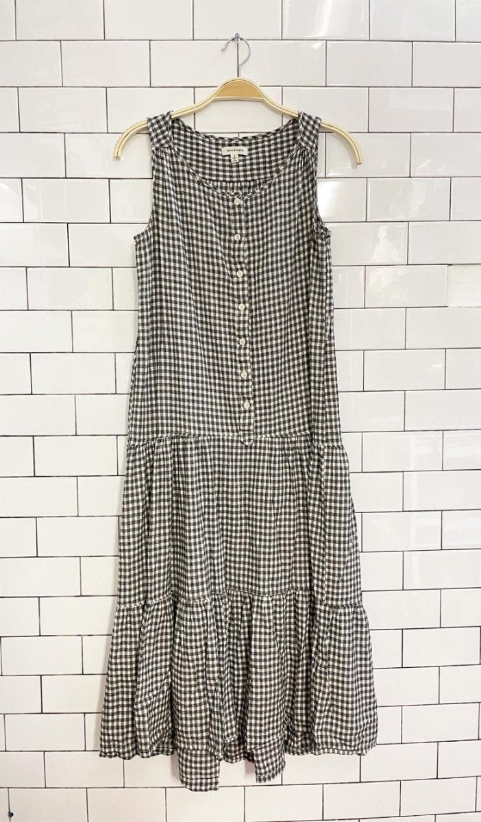 max studio tiered picnic plaid midi dress - good market thrift store