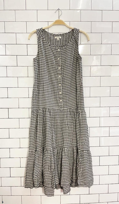 max studio tiered picnic plaid midi dress - good market thrift store