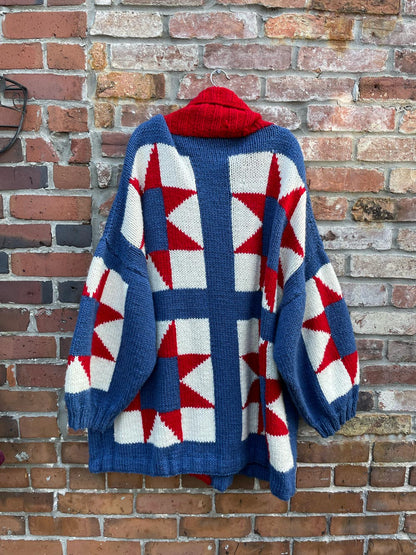 vintage quilt star knit cardigan jacket