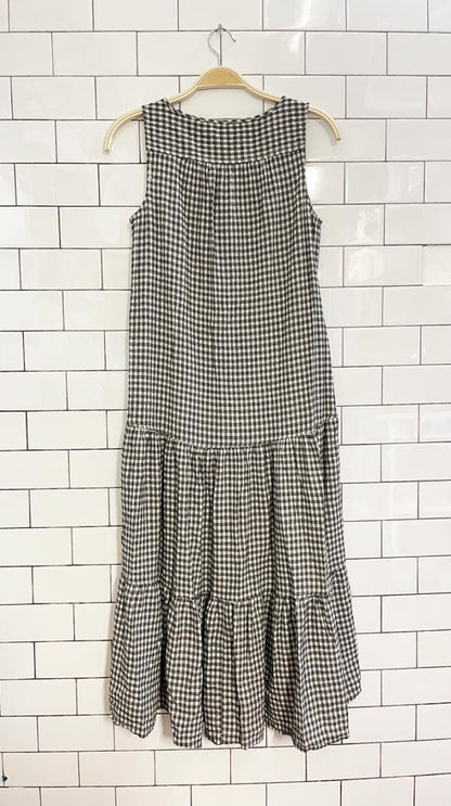 max studio tiered picnic plaid midi dress - good market thrift store