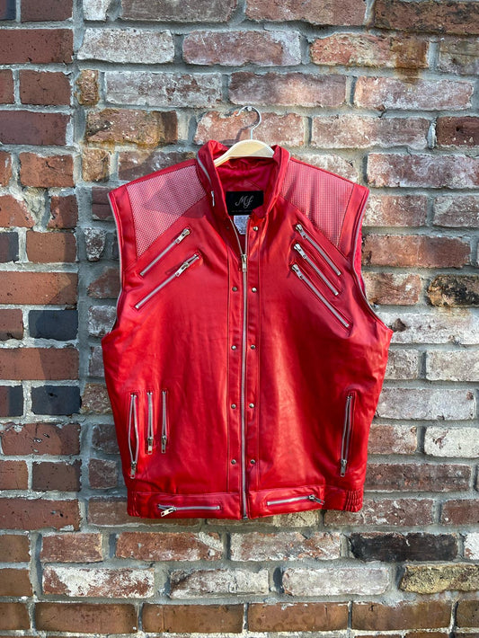 vintage 80s MJ beat it red biker puffer vest