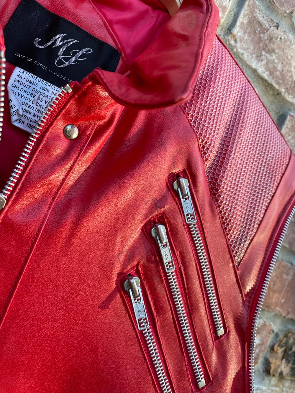 vintage 80s MJ beat it red biker puffer vest