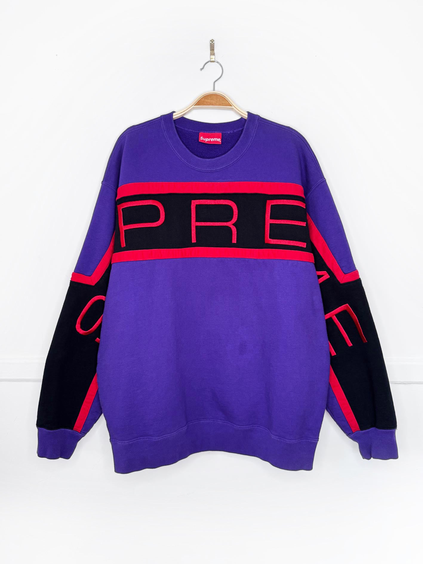 vintage 00s supreme embroidered spellout colour block sweatshirt