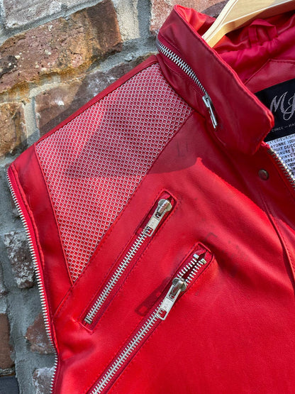 vintage 80s MJ beat it red biker puffer vest