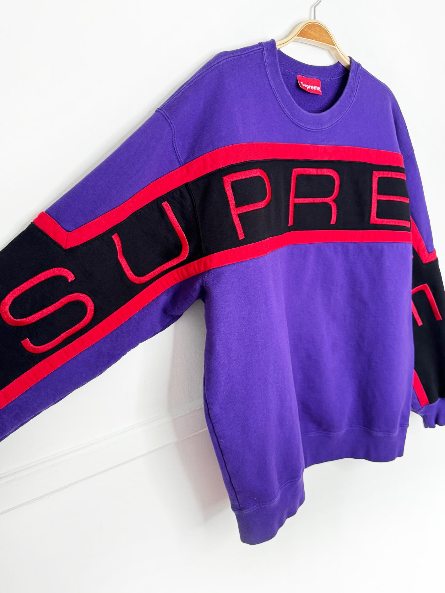 vintage 00s supreme embroidered spellout colour block sweatshirt
