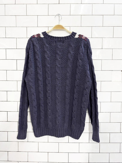 vintage 90s cristina ramie - cotton cable knit v neck sweater | tennis prep - good market thrift store