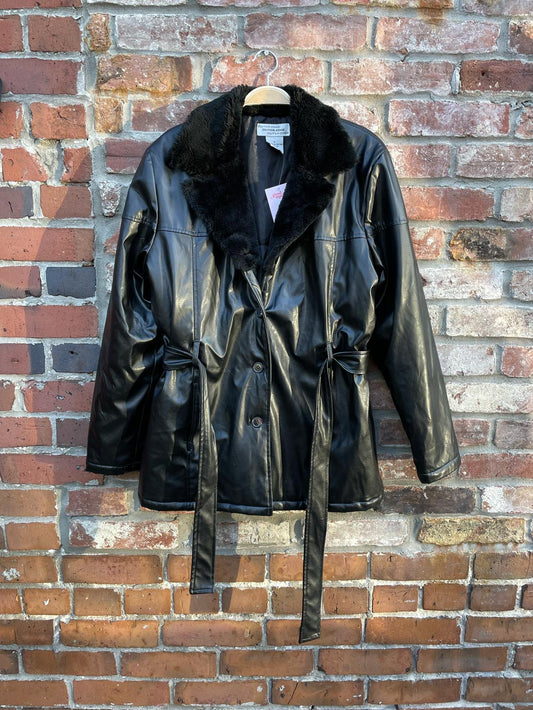 vintage 00s outer edge faux leather belted jacket