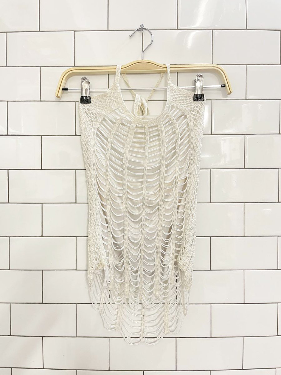 y2k crochet drape beaded halter top - good market thrift store