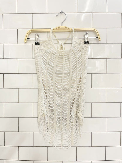 y2k crochet drape beaded halter top - good market thrift store