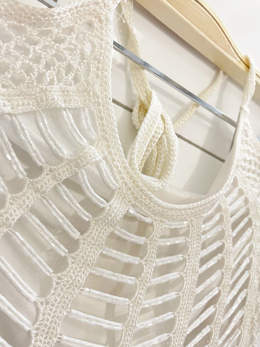 y2k crochet drape beaded halter top - good market thrift store